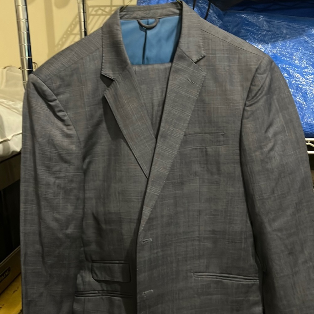 Men’s excellent condition grey check suit; flat front pant